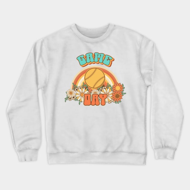 Groovy Baseball mom Retro game day gift for funny mother Vintage floral pattern Crewneck Sweatshirt by HomeCoquette